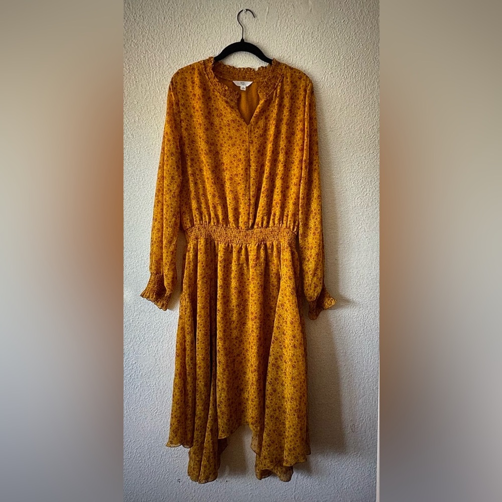 Time and Tru Mustard Floral Long Sleeve Dress